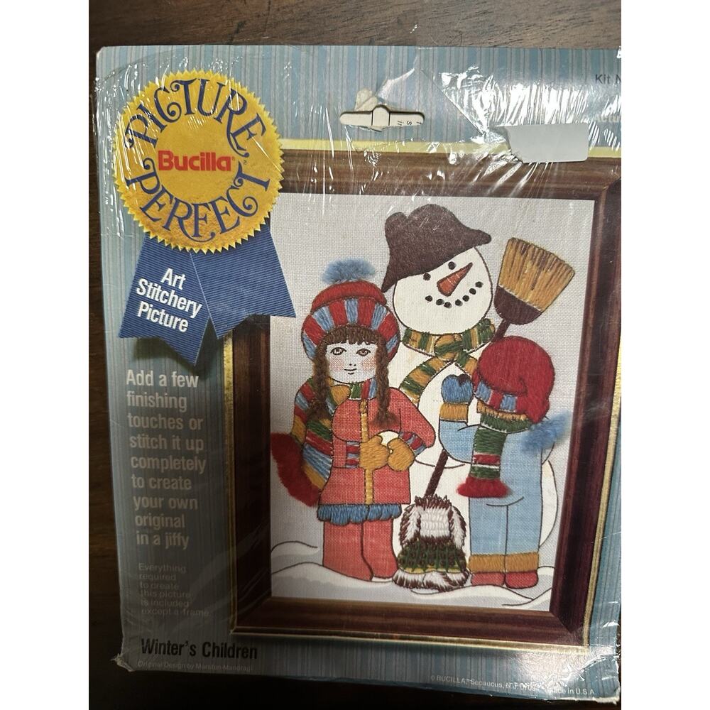 Vtg Bucilla Picture Perfect Art Stitchery Picture 5x7 KIT #2001 Winter's Childre